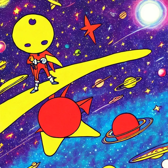 Image similar to starman from earthbound, starman, earthbound, psychedelic background, deep space