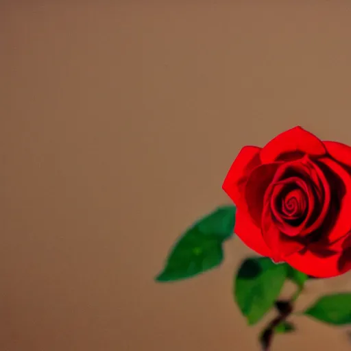 Prompt: a red rose is growing in the middle of the desert. beautiful starry sky can be seen in the background. 8 5 mm shot.