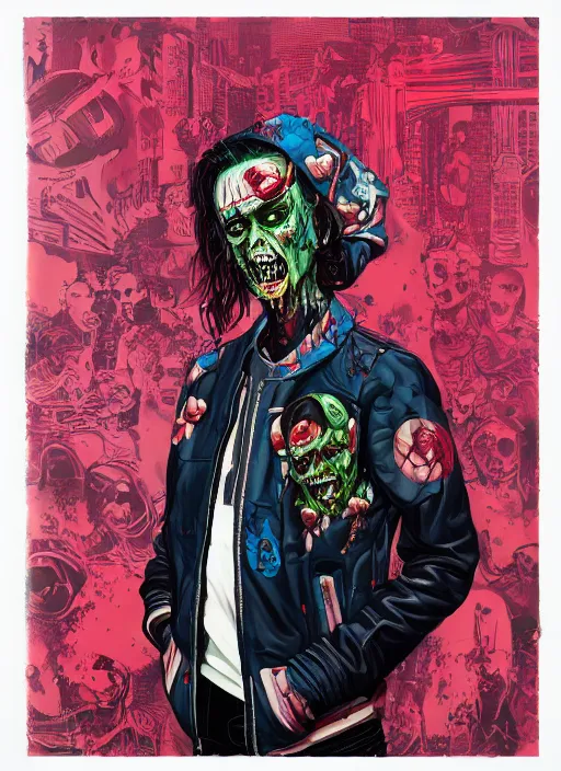 Image similar to zombie leather jacket full body hiphop streetwear drip, tristan eaton, victo ngai, artgerm, rhads, ross draws