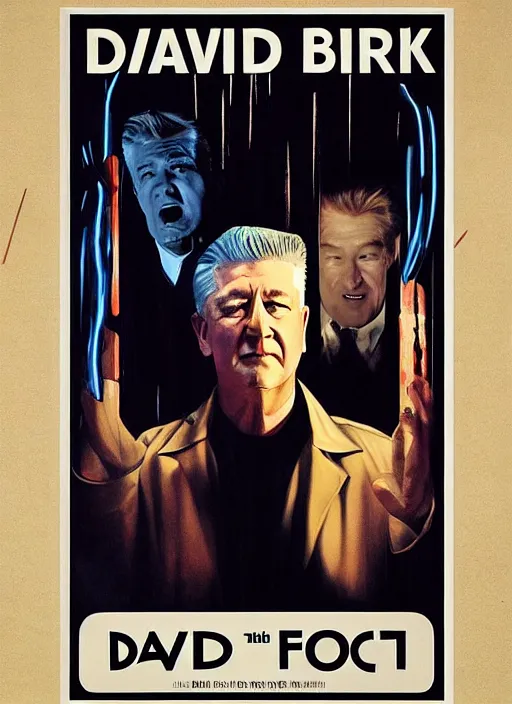 Image similar to a movie poster with david lynch, poster art by drew struzan, featured on reddit, retrofuturism, movie poster, reimagined by industrial light and magic, poster art