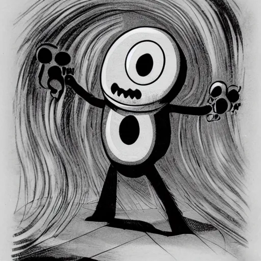 Prompt: inkwash translucent cartoon monster ghost, fleischer cartoon, rubber hose animation, sumi - e