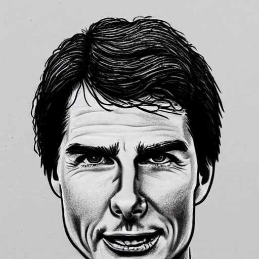 Image similar to a portrait drawing of Tom Cruise drawn by Robert Crumb