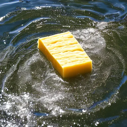 Image similar to cheese slice floating down the river