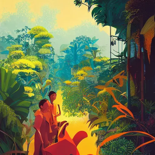 Image similar to painting of the jungle by victo ngai and malika favre, by rhads, makoto shinkai, madgwick, masterpiece, contest award winner