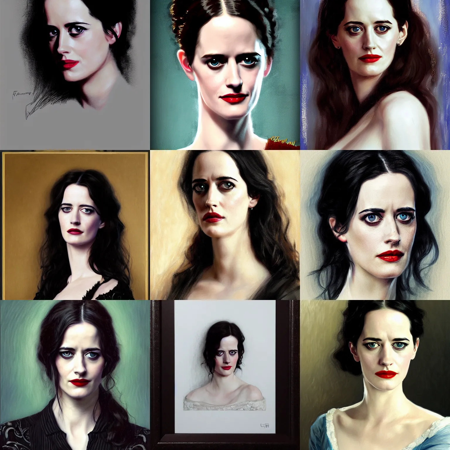 Prompt: portrait of eva green by laurits tuxen, penelope ives from penny dreadful, vesper lynd from casino royale blue eyes, artstation hq