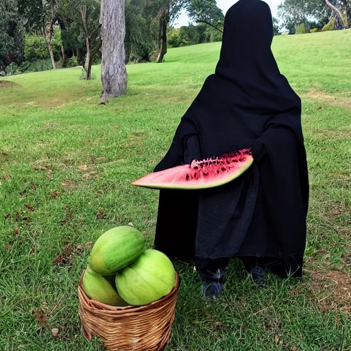 Prompt: nazgul eating watermelon