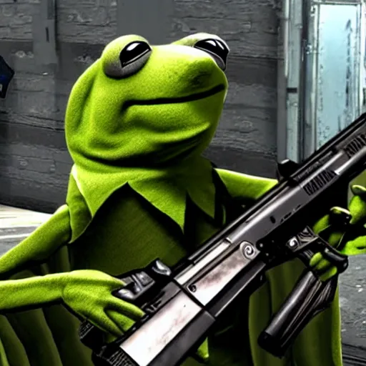 a screenshot of Kermit inside a counter strike game, | Stable Diffusion ...