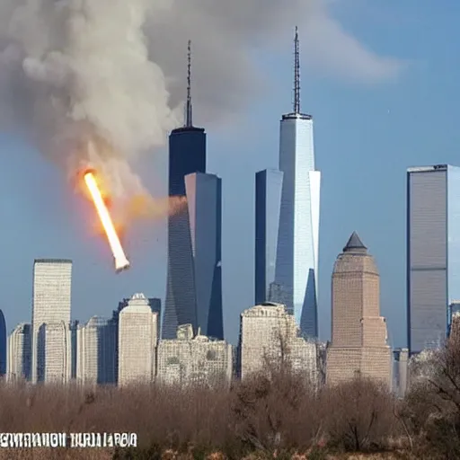 Image similar to UFO crashing into Twin Towers