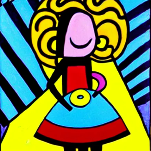 Image similar to paint girl in dress in the wind, style of romero britto