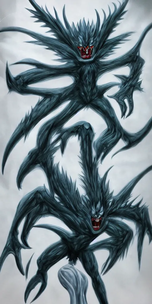 Prompt: devilman creature about to dominate the world airbrush artbook