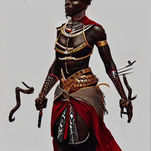 Prompt: a maasai warrior with wakandan style armor, ultra realistic, concept art, intricate details, eerie, horror, highly detailed, photorealistic, octane render, 8 k, unreal engine. art by artgerm and greg rutkowski and alphonse mucha