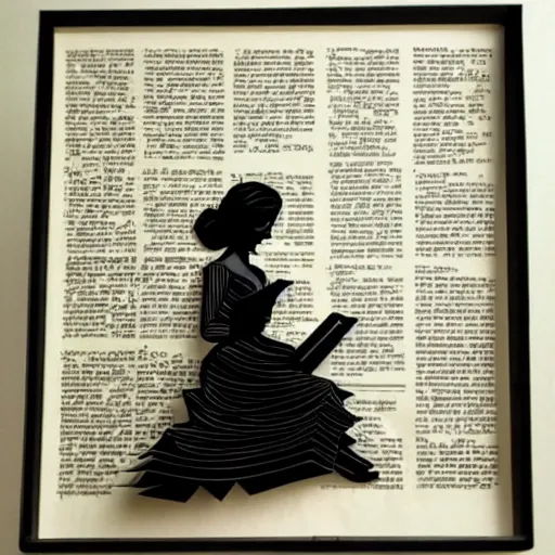 Image similar to cut paper art of belle reading a book