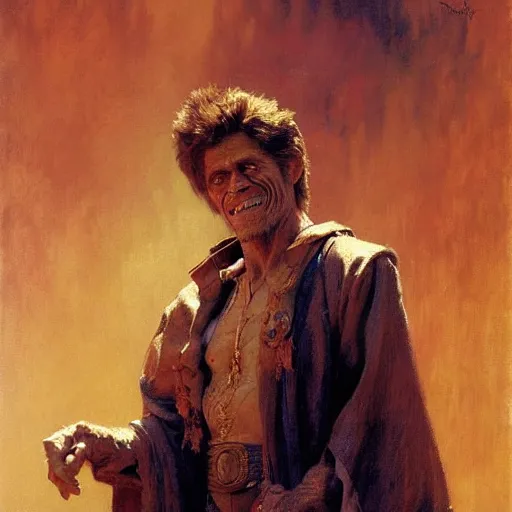 Image similar to willem dafoe as a wizard, highly detailed painting by gaston bussiere, craig mullins, j. c. leyendecker, 8 k