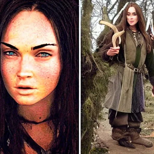 Prompt: a female hobbit that looks like megan fox