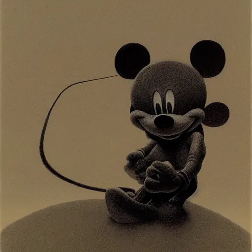 Image similar to Mickey mouse by zdzisław beksiński