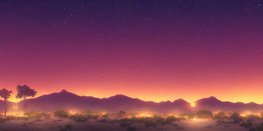 Prompt: a stunning desert landscape at night by makoto shinkai