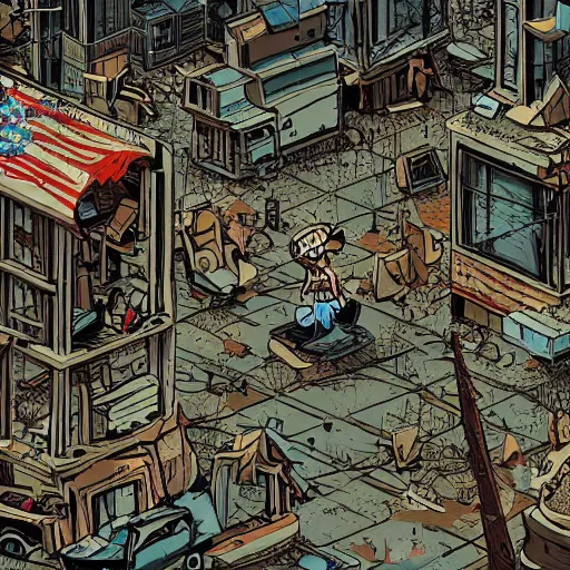 Image similar to where's waldo in a post apocalyptic city