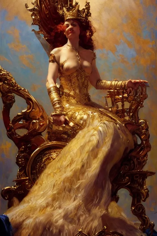 Image similar to full body portrait of blind queen astride her throne, highly detailed painting by gaston bussiere, craig mullins, j. c. leyendecker, 8 k, mid shot