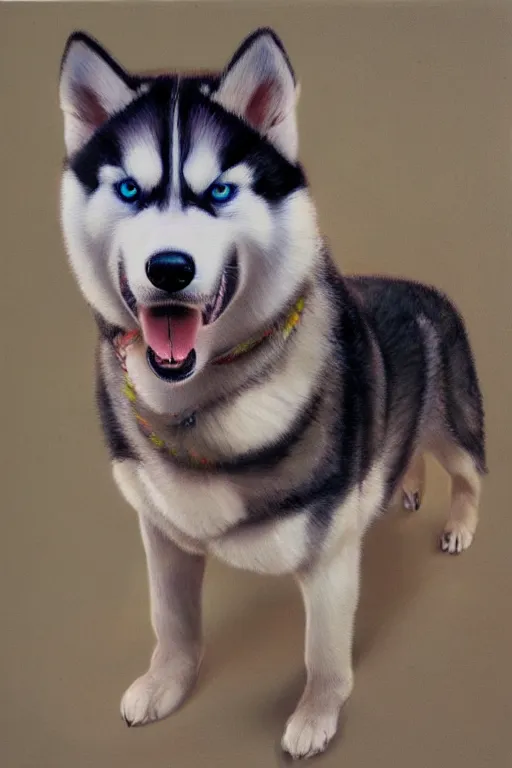 Image similar to a portrait painting of a husky in cowboy costume, anime, furry, humanoid, personify, anthropomorphic