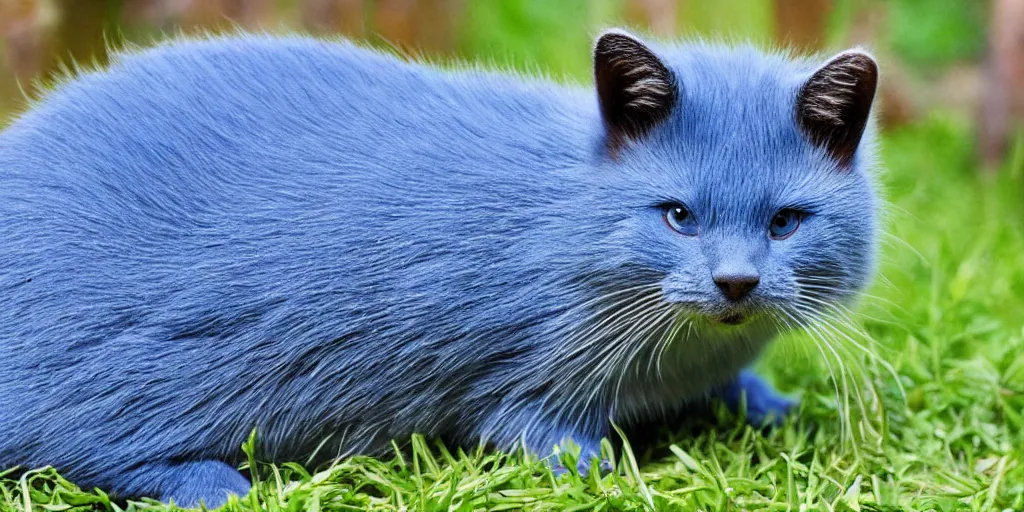 Image similar to A blue beaver cat.