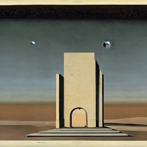 Image similar to a parade of disconnected images : obscure corners of nameless interiors, astronomical diagrams projecting the distances between celestial bodies, a painting by giorgio de chirico, a list of unpopular anagrams.