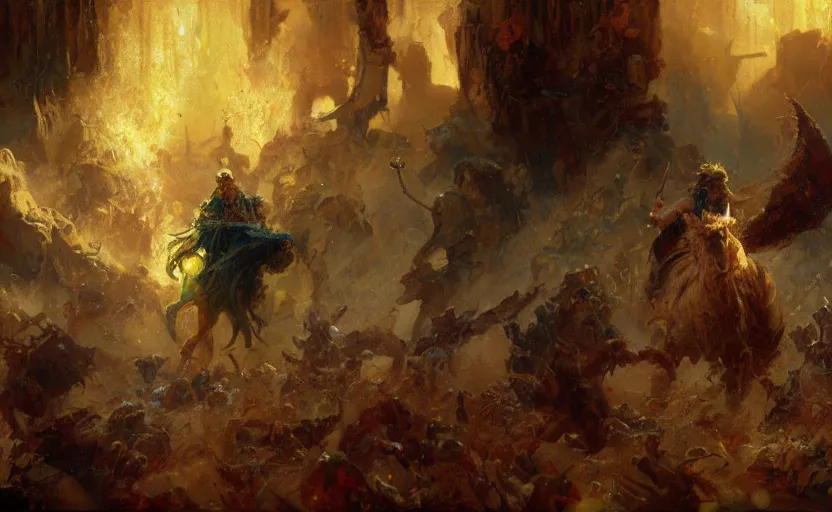 Image similar to Herobrine breaking the reality,insanity, painting by Gaston Bussiere, Craig Mullins