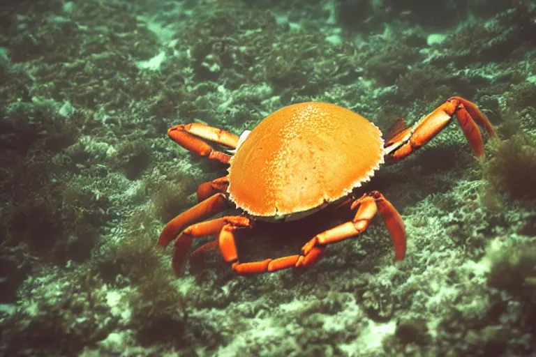 Image similar to cute anime - crab underwater, in 2 0 1 2, bathed in the the glow of a crt television, crabcore, low - light photograph, photography by tyler mitchell