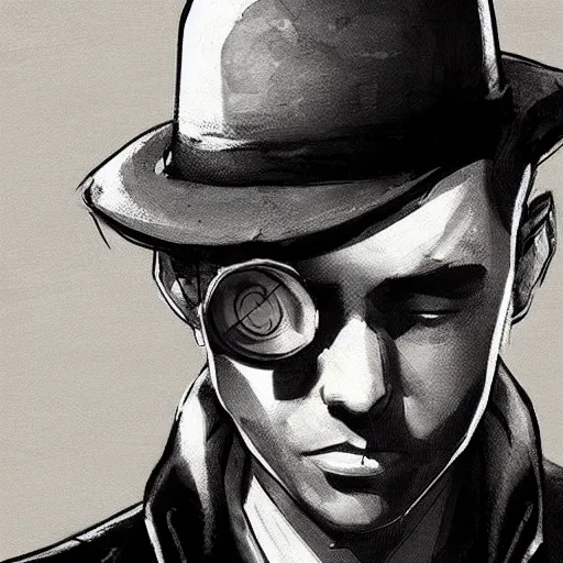 Image similar to a mysteryous detective in a noir novel, concept art trending on artstation