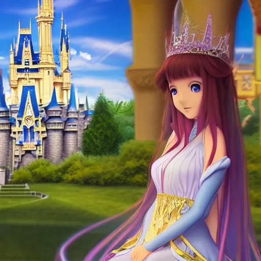 Prompt: a pleasant, beautiful, funny, smooth 3D CG render, semirealistic anime style, a noble priestess magician princess girl wearing dress and jewelry, in a glorious magic kingdom with castle and walls, relaxing calm vibes, fairytale