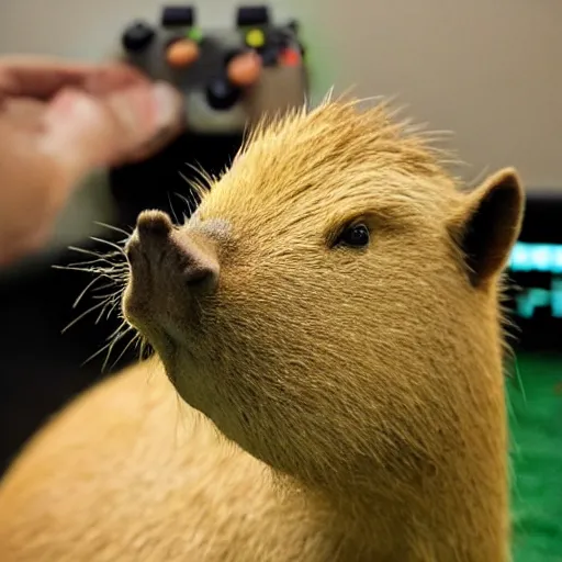 Image similar to a capybara playing video games