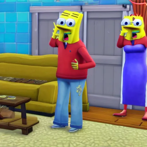 Prompt: a screenshot of spongebob in sims 4