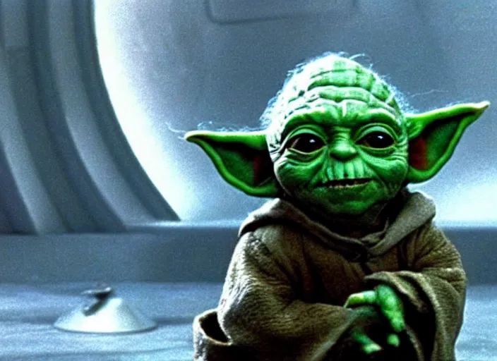Image similar to film still of Danny Devito as Yoda in The Empire Strikes Back 1980