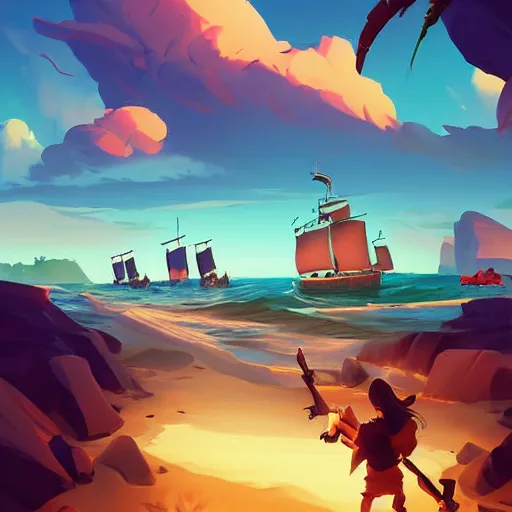 Image similar to painting treasure on sea of thieves game smooth median photoshop filter cutout vector, behance hd by jesper ejsing, by rhads, makoto shinkai and lois van baarle, ilya kuvshinov, rossdraws global illumination