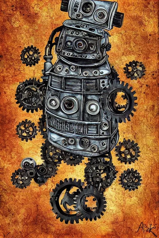 Prompt: robot pug, made of cogs, fairytale, magic realism, steampunk, mysterious, vivid colors, by amanda clarke, gustav dore