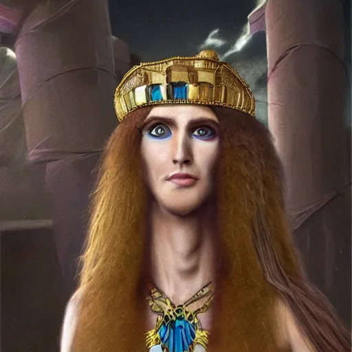 Image similar to long haired fluffy anthromorphic cat dressed in cleopatra costume detailed matte painting in the style of johannes voss