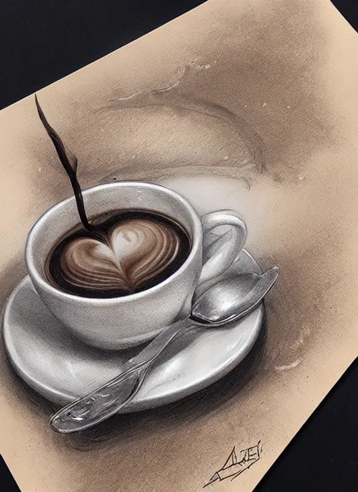 Image similar to A cup of coffee, by artgerm, mixed media on toned paper, 2021, very detailed, coffee art