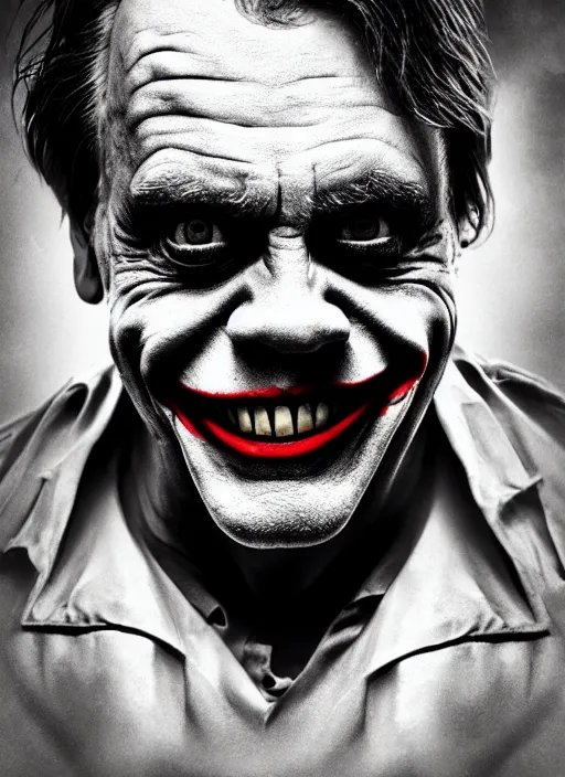 Image similar to photo of Mark Hamill as the Joker by Lee Jeffries, horror, big smile, detailed, award winning, Sony a7R, trending on artstation