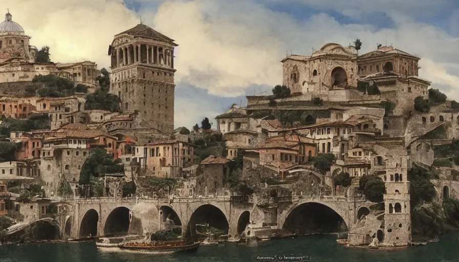 Image similar to italy historical sites by hiroshi yoshida, artstation, cinematic composition