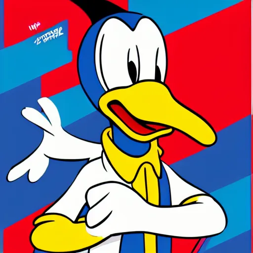 Prompt: donald duck, fiction, pop art, stability, intricate, elegant, 8 k, uhd, justify, artstation, concept art, matte, sharp focus, illustration, consistent, highly detailed object content, proportional object content