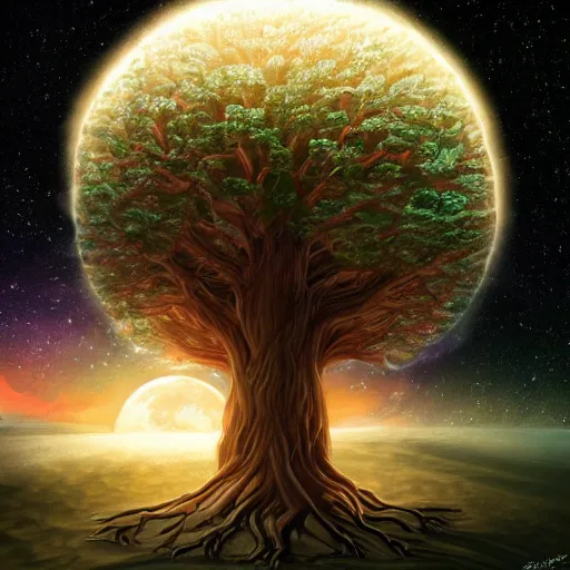 Image similar to giant tree of life on the moon, artstation, detailed, digital art