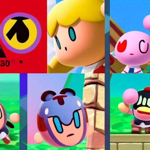 Image similar to Kirby, villager from animal crossing, super smash bros, video game cover, Nintendo switch