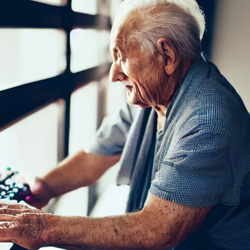 Prompt: an old man playing anxiety arcade