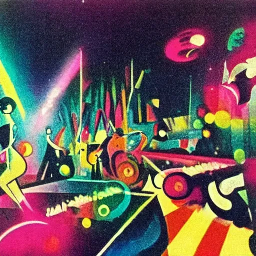 Image similar to scratching disco 1 9 8 0 • s very energetic people, neon splashes, kandinsky, olga sacharoff, portugal immigration nostalgia, vfx, ambient fog, cinematic lightning, soft women aura,