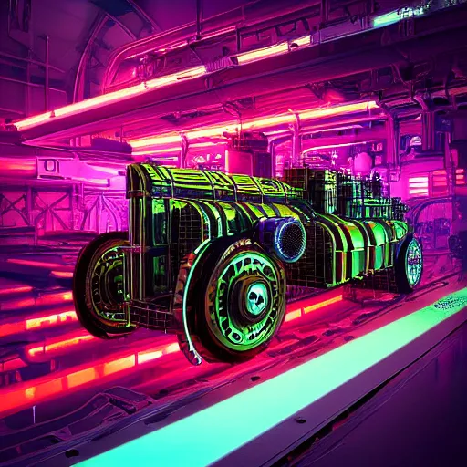 Prompt: album art, album is called tripmachine, photo of a huge futuristic dieselpunk engine inside a machinery, 8 k, fluorescent colors, halluzinogenic, multicolored, exaggerated detailed, front shot, 3 d render, octane