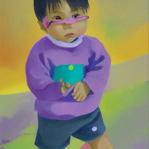 Image similar to cute little boy, purple color palette, art made by mitsuhiro kimura,