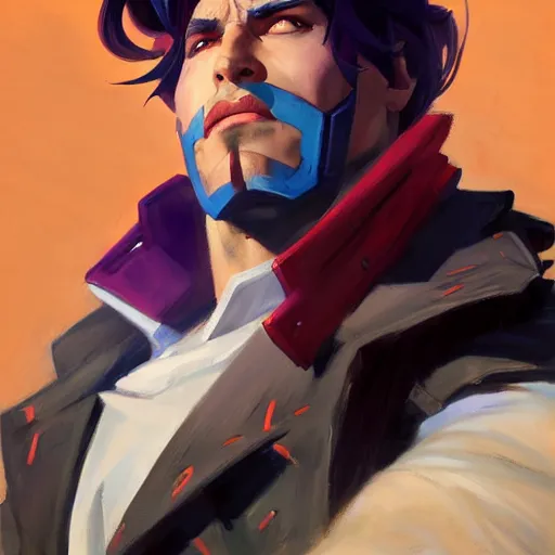 Image similar to Greg Manchess portrait painting of Gambit as Overwatch character, medium shot, asymmetrical, profile picture, Organic Painting, sunny day, Matte Painting, bold shapes, hard edges, street art, trending on artstation, by Huang Guangjian and Gil Elvgren and Sachin Teng