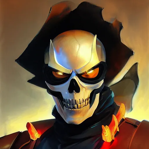 Image similar to greg manchess portrait painting of ghost rider as overwatch character, medium shot, asymmetrical, profile picture, organic painting, sunny day, matte painting, bold shapes, hard edges, street art, trending on artstation, by huang guangjian and gil elvgren and sachin teng