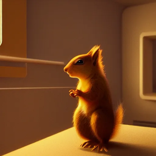 Prompt: a happy squirrel in a nasa room by greg rutkowski and thomas kinkade, trending on artstation, 3 d render octane