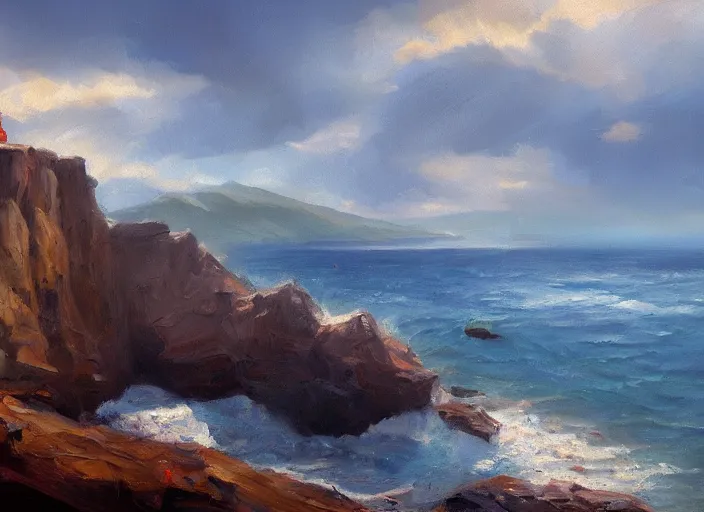Prompt: cinmatic shot, coastal cliffs, oil painting by jama jurabaev, extremely detailed, brush hard, artstation, for aaa game, high quality, brush stroke