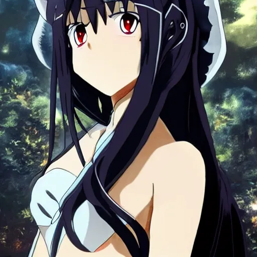 Image similar to anime albedo from overlord, overlord anime tv series, with long black hair and angel wings